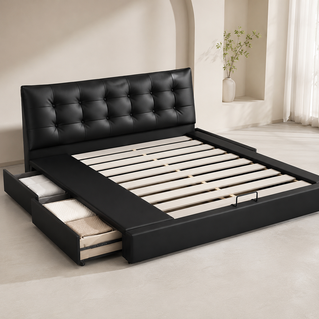Black Tufted Upholstered Storage Bed