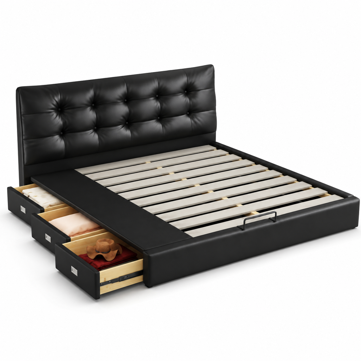 Black Tufted Upholstered Storage Bed