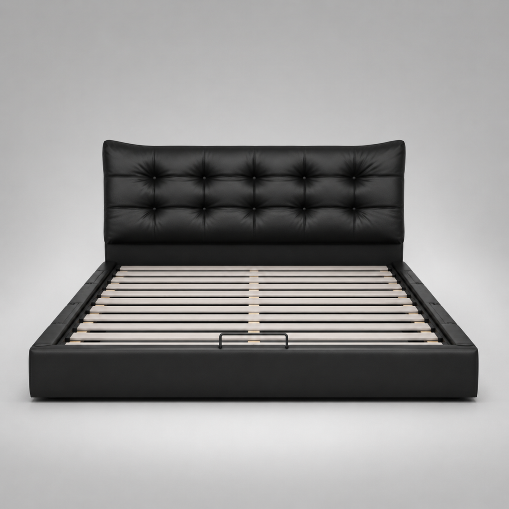 Black Tufted Upholstered Storage Bed