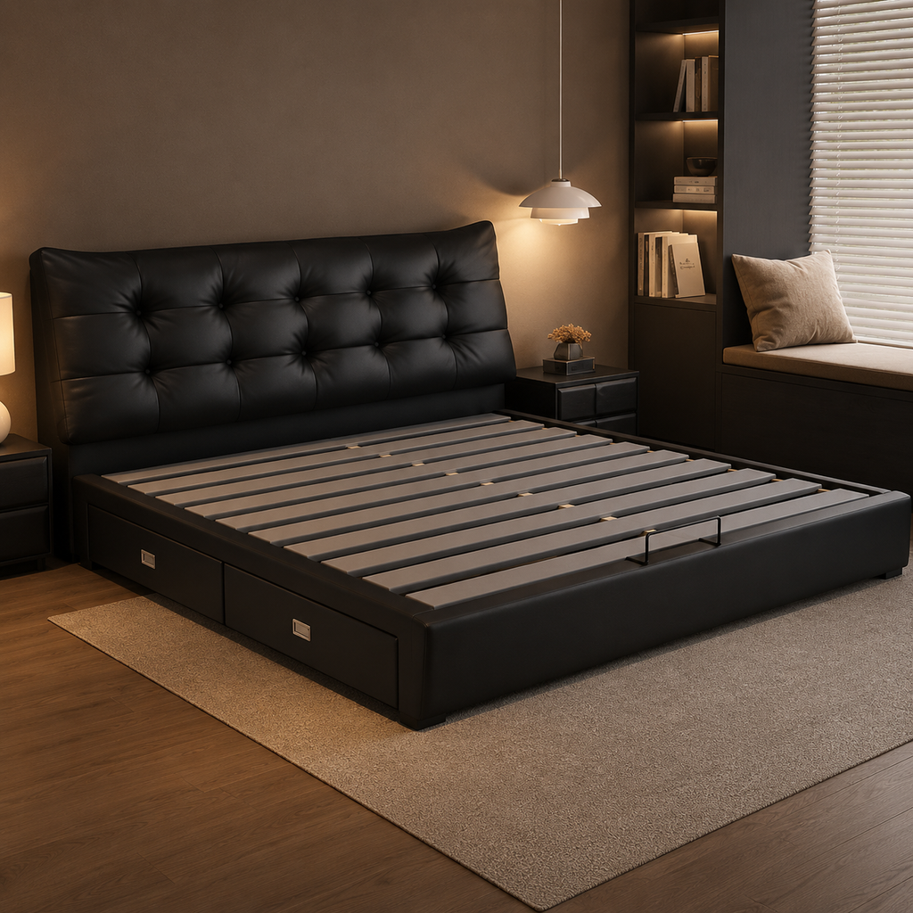 Black Tufted Upholstered Storage Bed