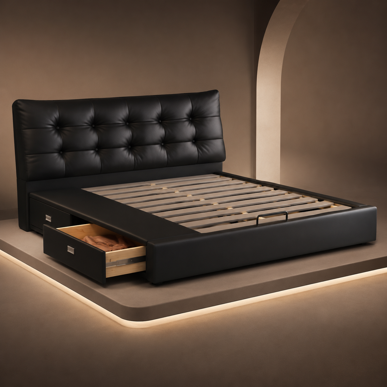 Black Tufted Upholstered Storage Bed