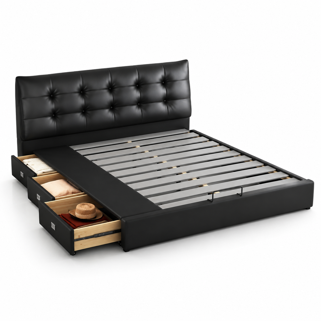 Black Tufted Upholstered Storage Bed