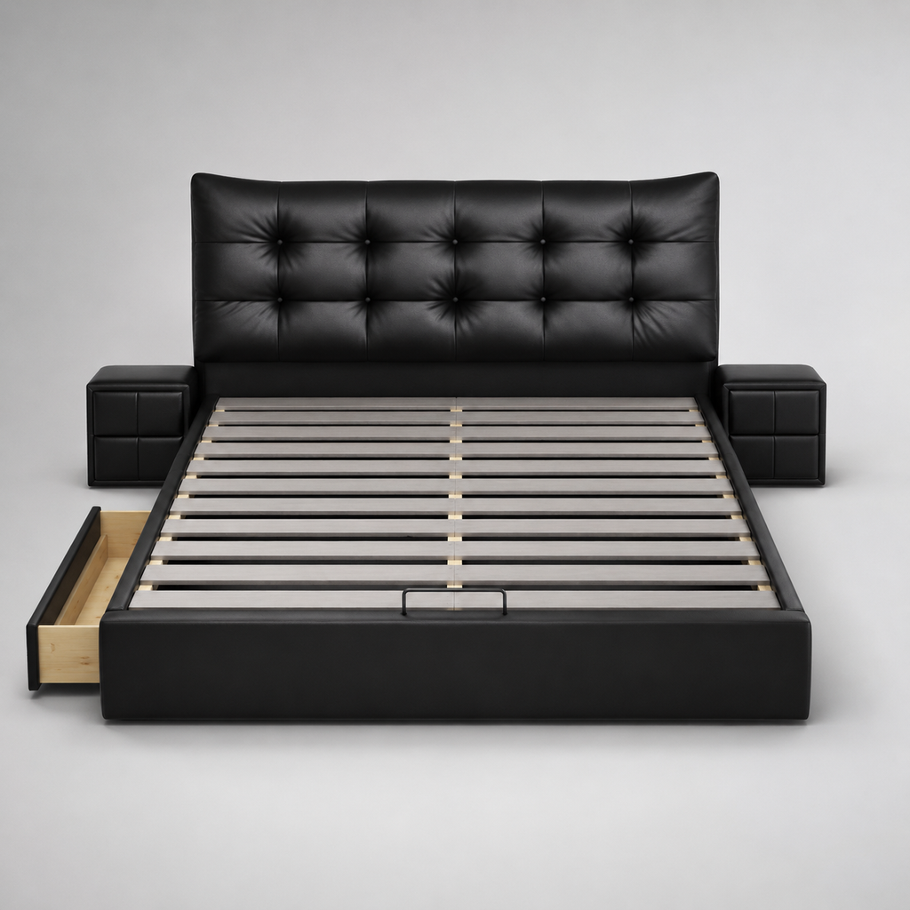 Black Tufted Upholstered Storage Bed