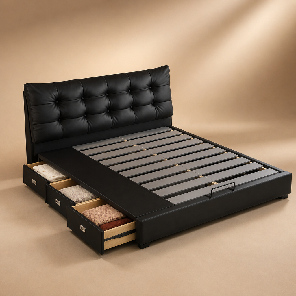 Black Tufted Upholstered Storage Bed