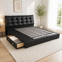 Black Tufted Upholstered Storage Bed
