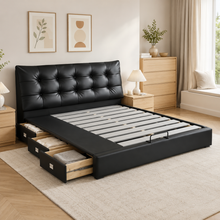 Black Tufted Upholstered Storage Bed