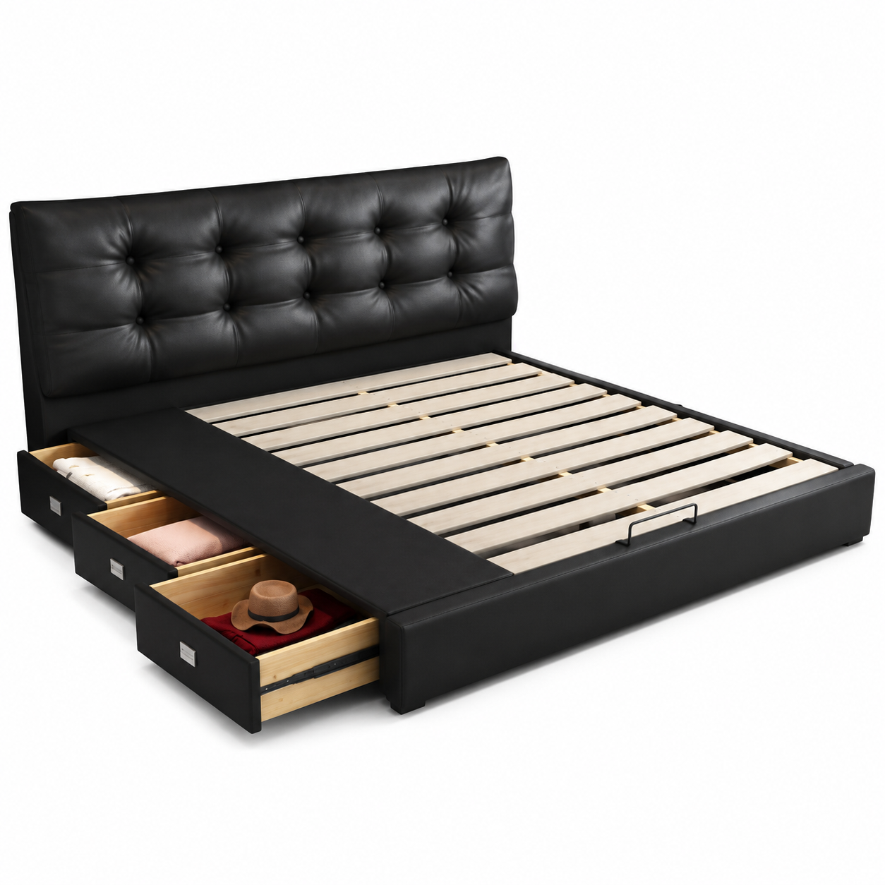 Black Tufted Upholstered Storage Bed