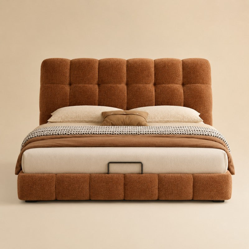 Modern Tufted Upholstered Bed – Warm Caramel