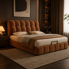 Modern Tufted Upholstered Bed – Warm Caramel