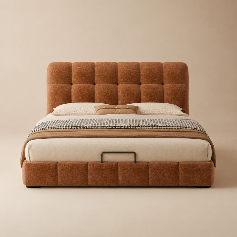 Modern Tufted Upholstered Bed – Warm Caramel