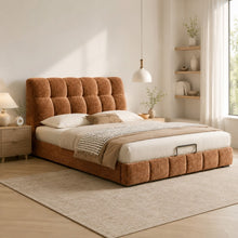 Modern Tufted Upholstered Bed – Warm Caramel