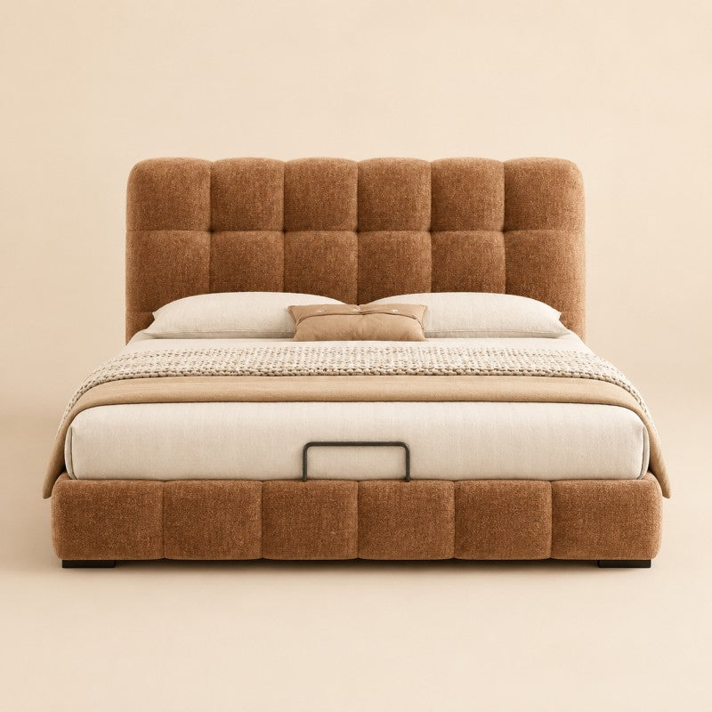 Modern Tufted Upholstered Bed – Warm Caramel