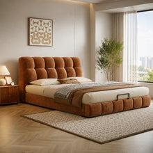 Modern Tufted Upholstered Bed – Warm Caramel