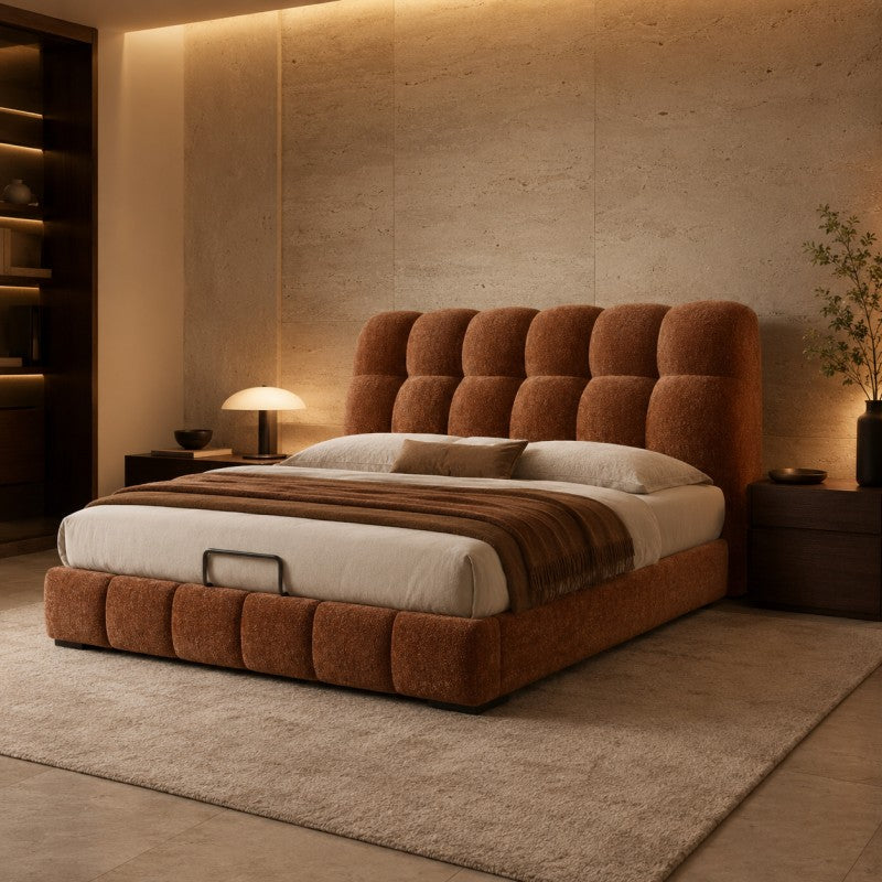 Modern Tufted Upholstered Bed – Warm Caramel