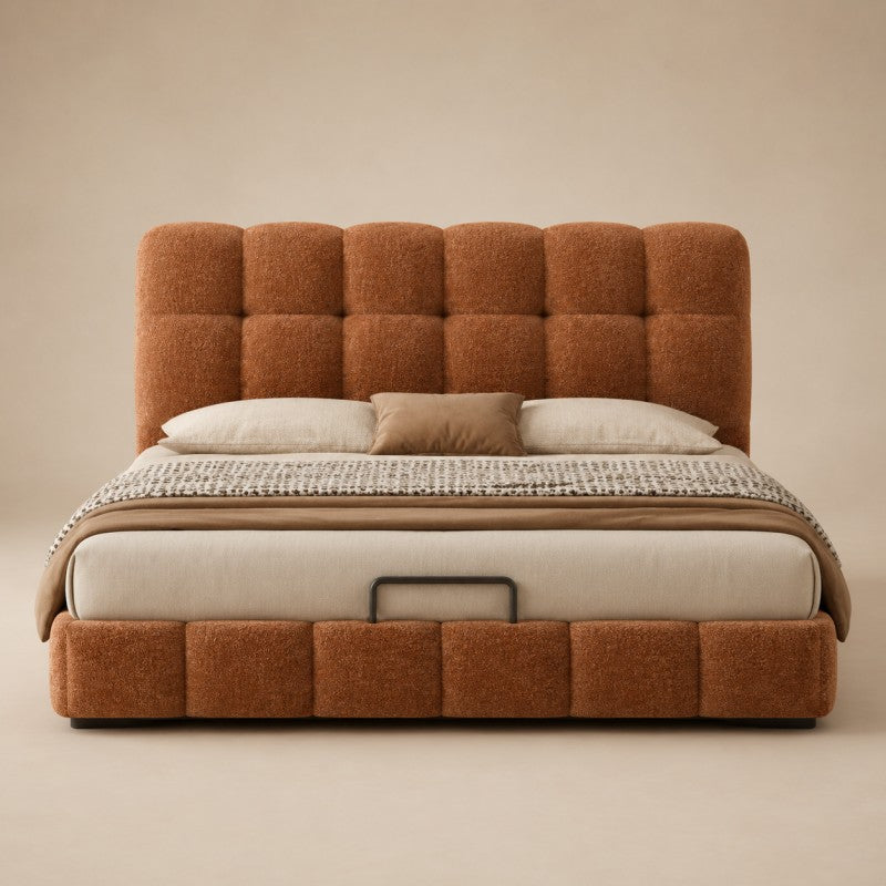 Modern Tufted Upholstered Bed – Warm Caramel