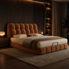 Modern Tufted Upholstered Bed – Warm Caramel