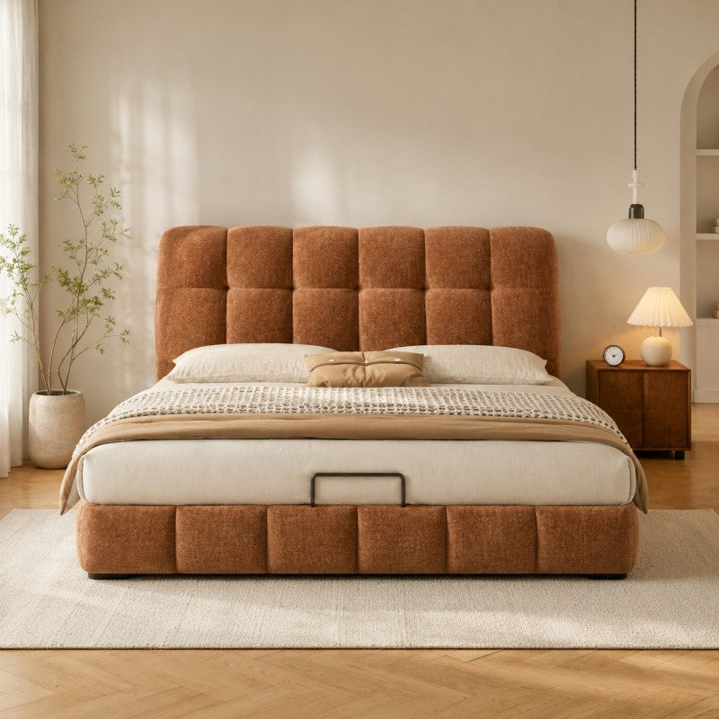 Modern Tufted Upholstered Bed – Warm Caramel