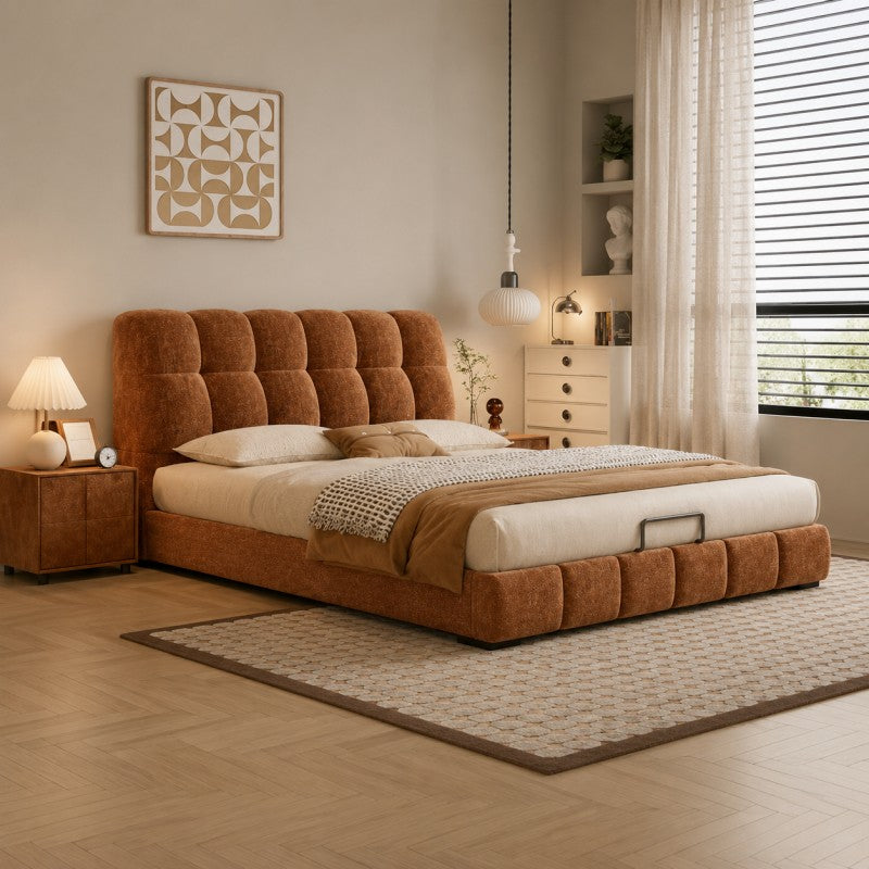 Modern Tufted Upholstered Bed – Warm Caramel
