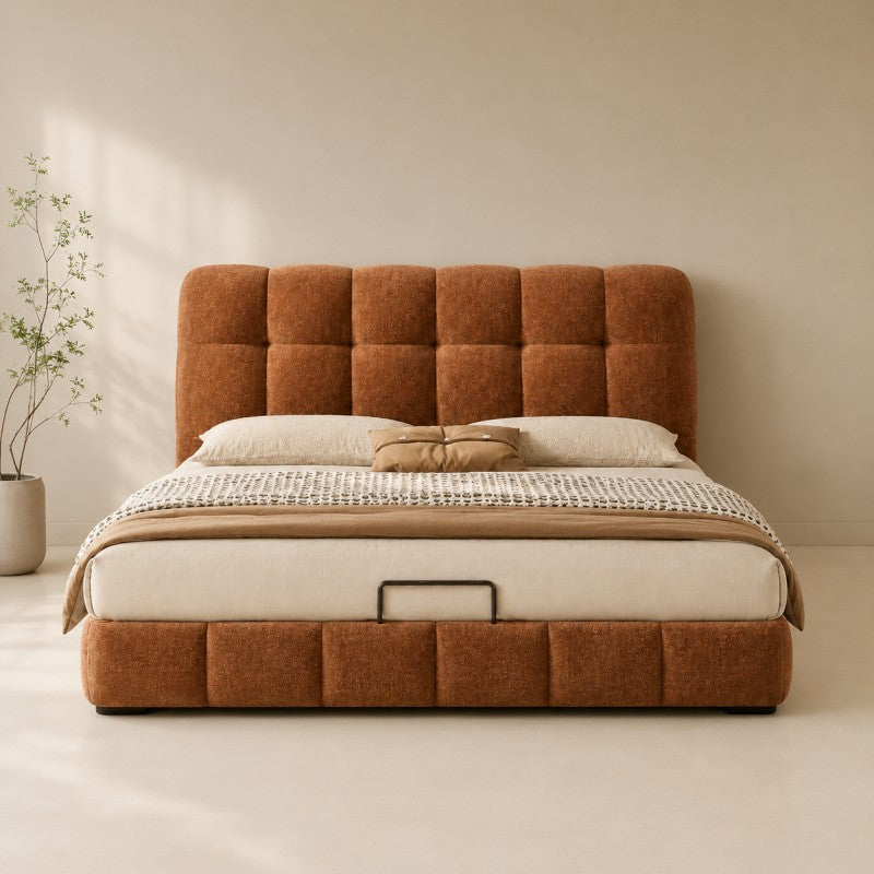 Modern Tufted Upholstered Bed – Warm Caramel