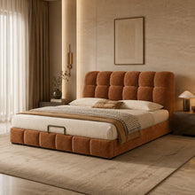 Modern Tufted Upholstered Bed – Warm Caramel