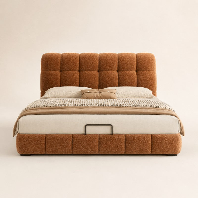 Modern Tufted Upholstered Bed – Warm Caramel