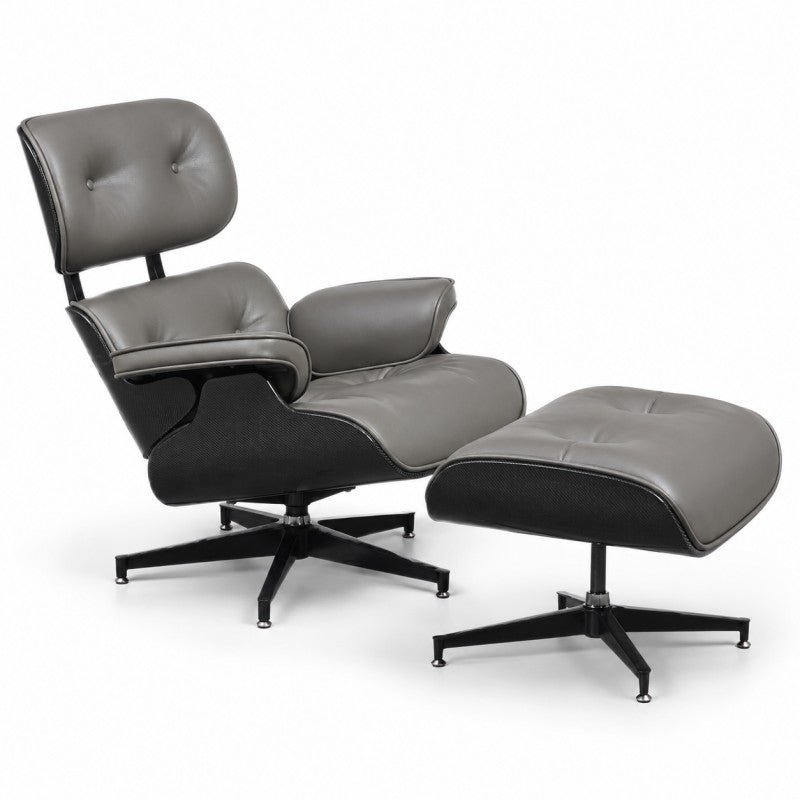 Lounge Chair with Ottoman – Gray-Black Leather