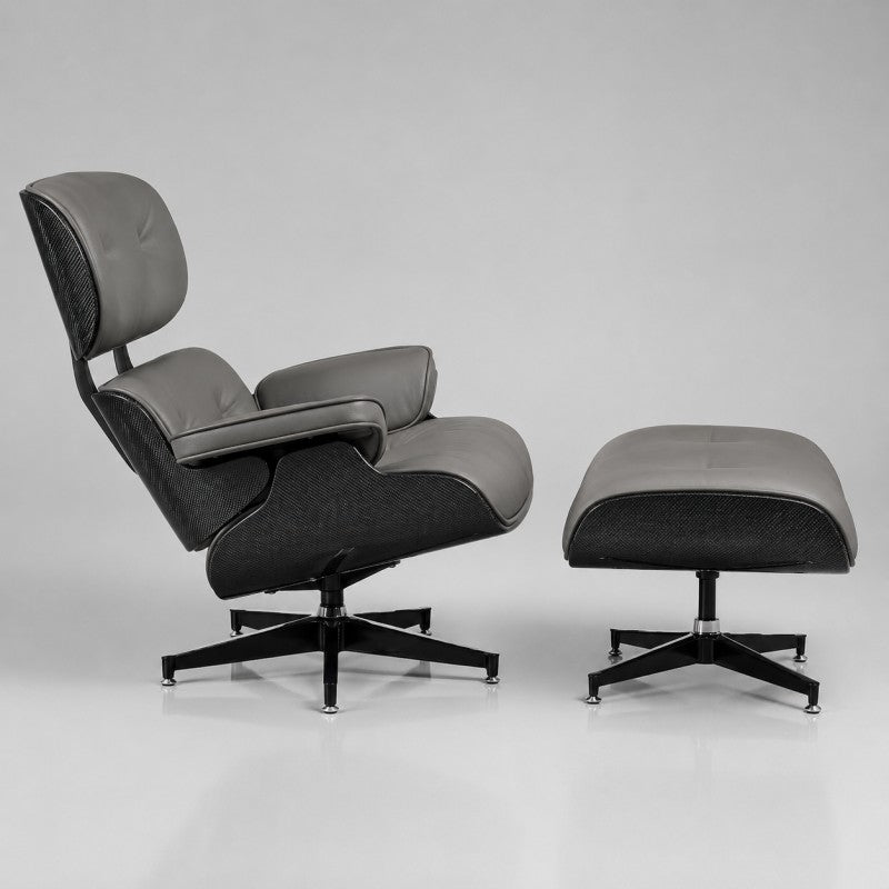 Lounge Chair with Ottoman – Gray-Black Leather