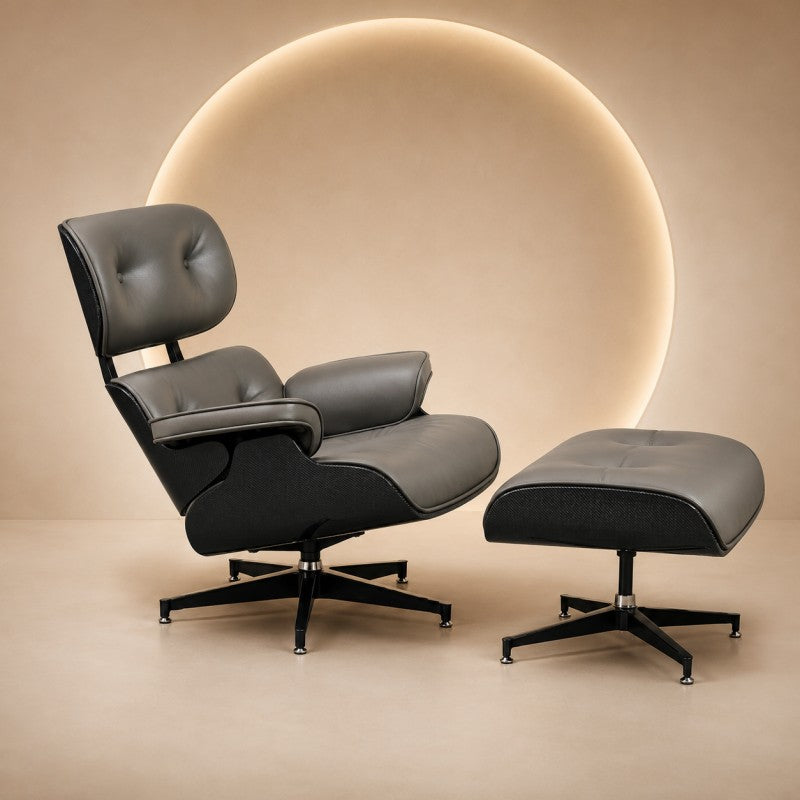 Lounge Chair with Ottoman – Gray-Black Leather