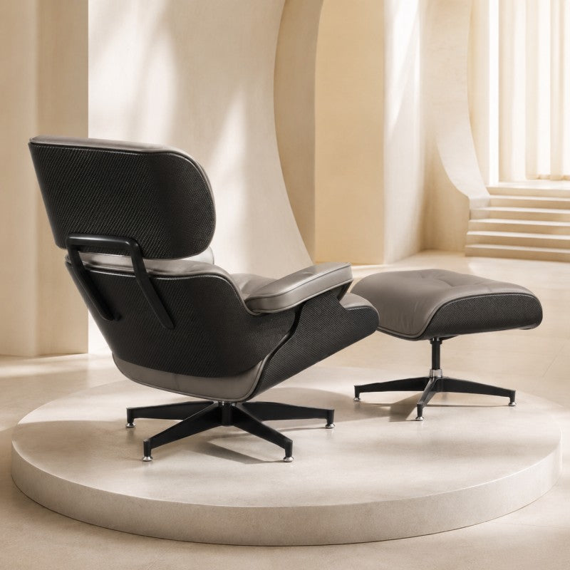 Lounge Chair with Ottoman – Gray-Black Leather