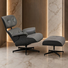 Lounge Chair with Ottoman – Gray-Black Leather