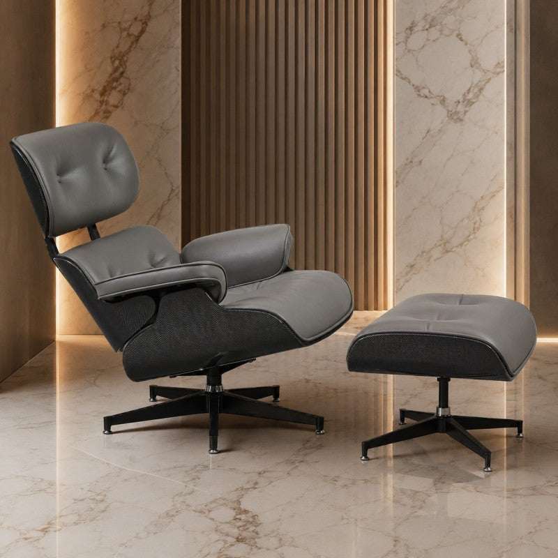 Lounge Chair with Ottoman – Gray-Black Leather