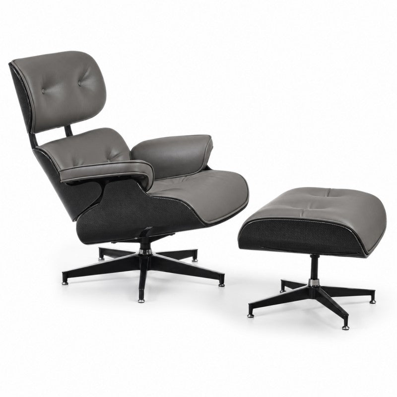 Lounge Chair with Ottoman – Gray-Black Leather