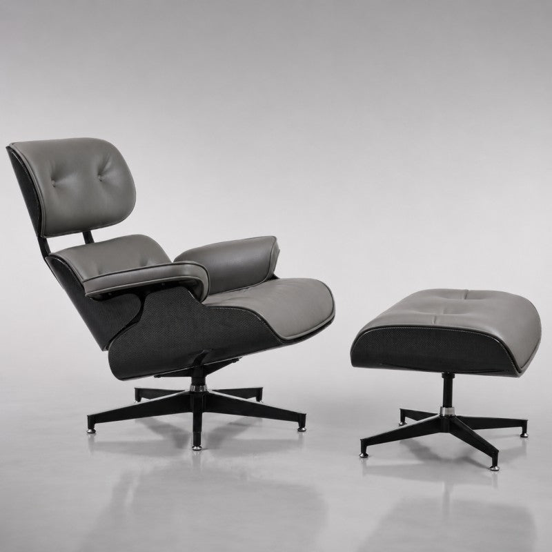 Lounge Chair with Ottoman – Gray-Black Leather