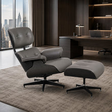 Lounge Chair with Ottoman – Gray-Black Leather