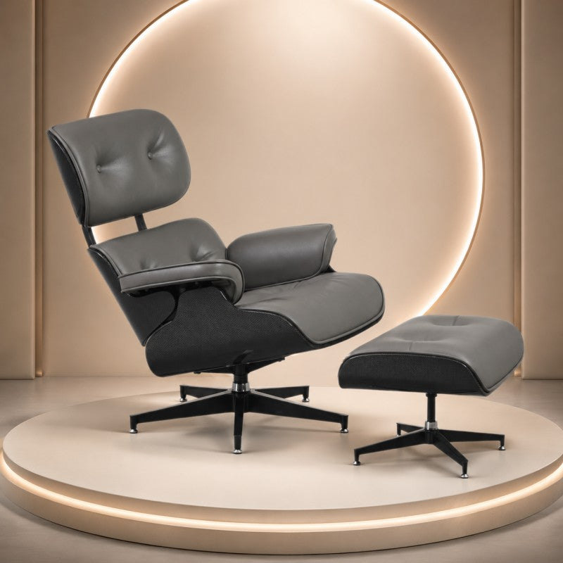 Lounge Chair with Ottoman – Gray-Black Leather