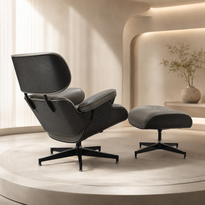 Lounge Chair with Ottoman – Gray-Black Leather
