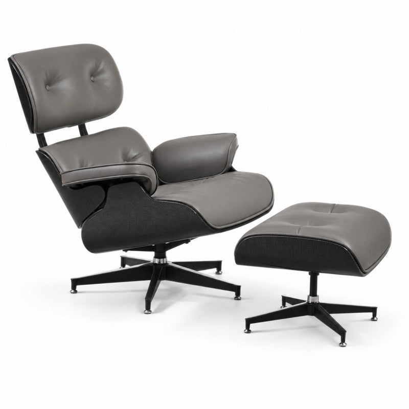 Lounge Chair with Ottoman – Gray-Black Leather