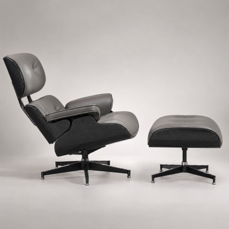 Lounge Chair with Ottoman – Gray-Black Leather
