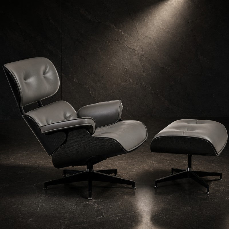 Lounge Chair with Ottoman – Gray-Black Leather