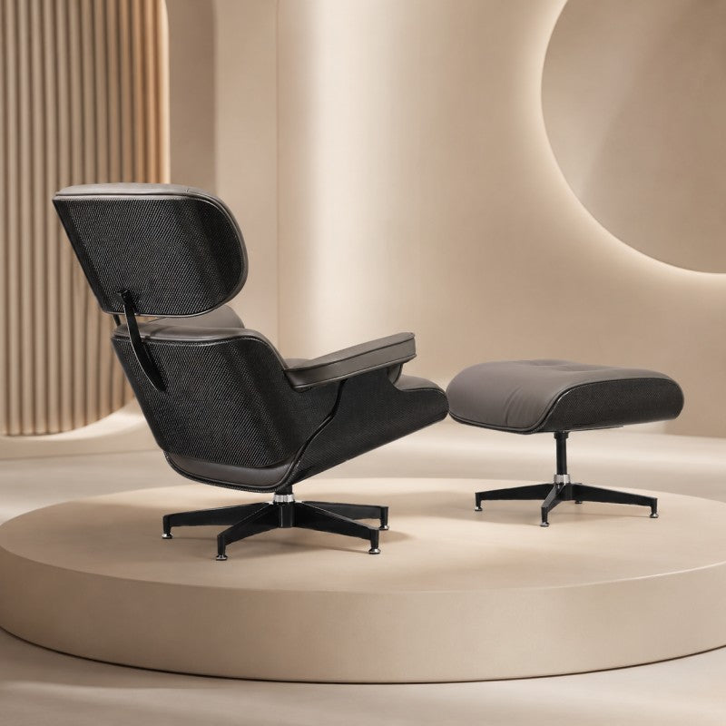 Lounge Chair with Ottoman – Gray-Black Leather