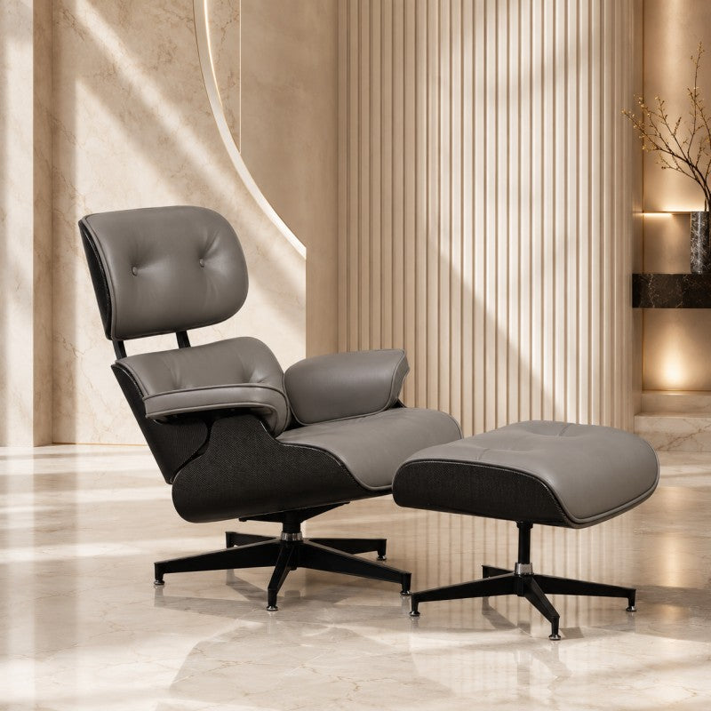 Lounge Chair with Ottoman – Gray-Black Leather
