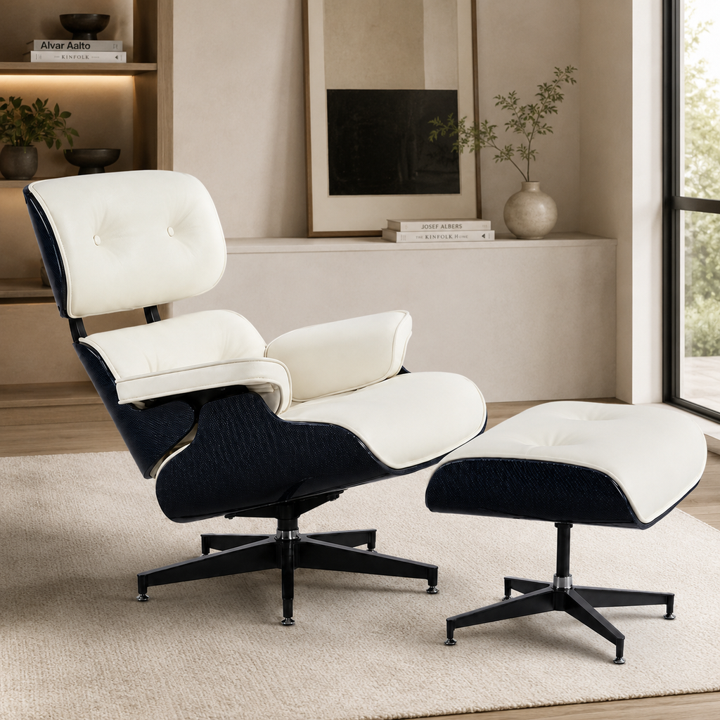 White Lounge Chair with Ottoman