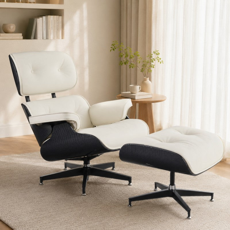 White Lounge Chair with Ottoman