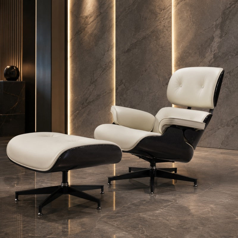 White Lounge Chair with Ottoman