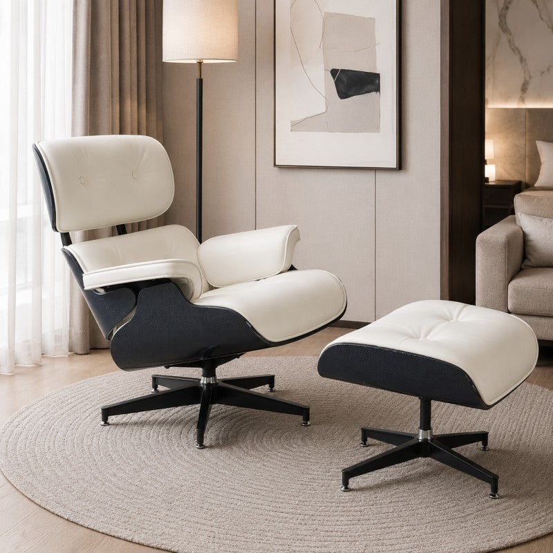 White Lounge Chair with Ottoman
