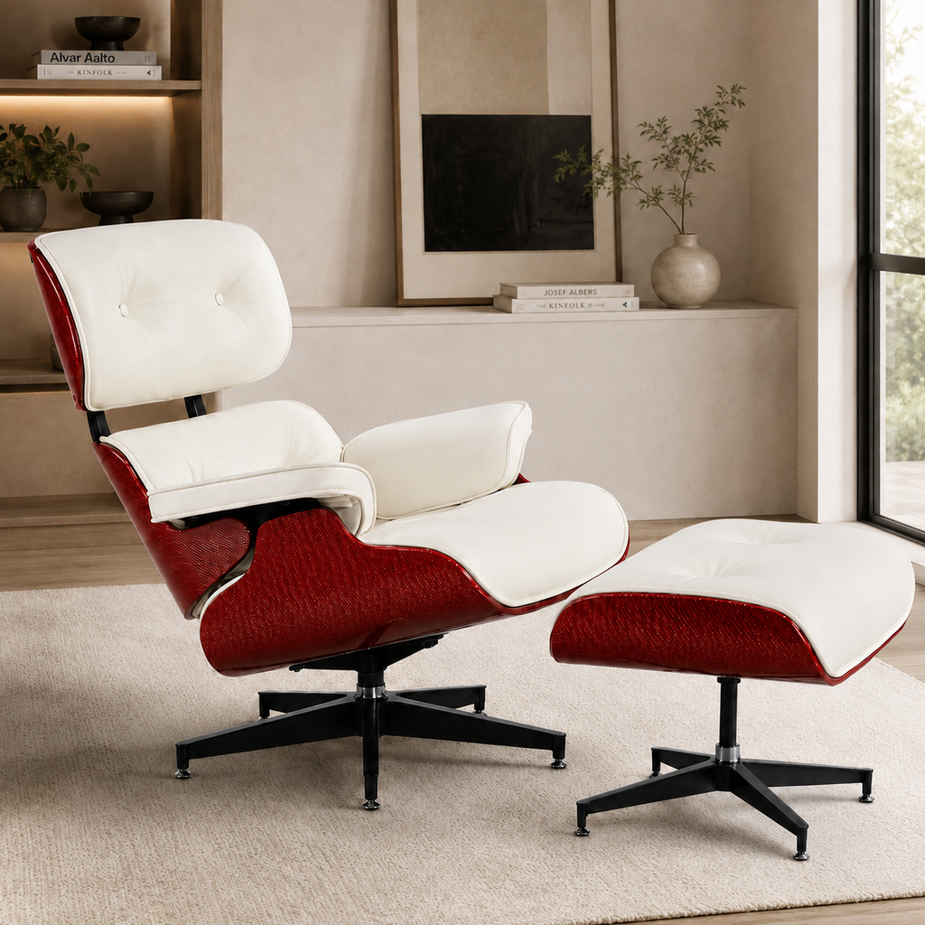 White Lounge Chair with Ottoman