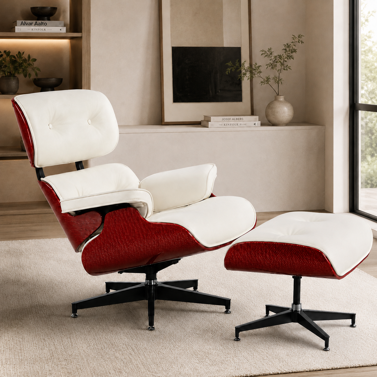 White Lounge Chair with Ottoman
