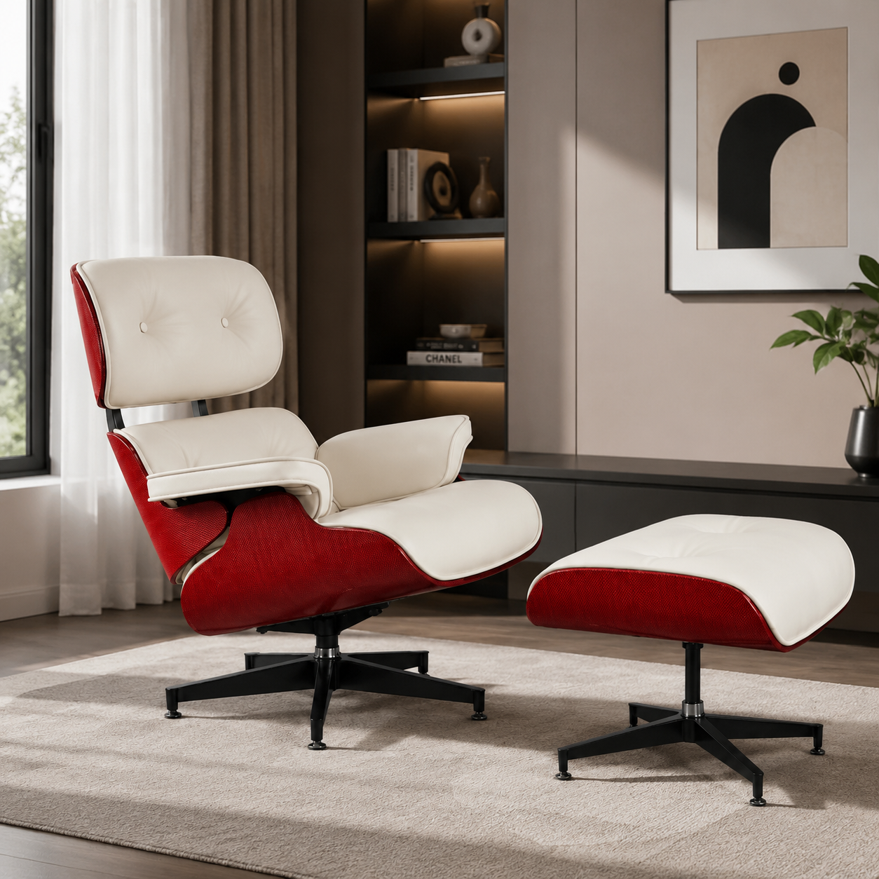 White Lounge Chair with Ottoman