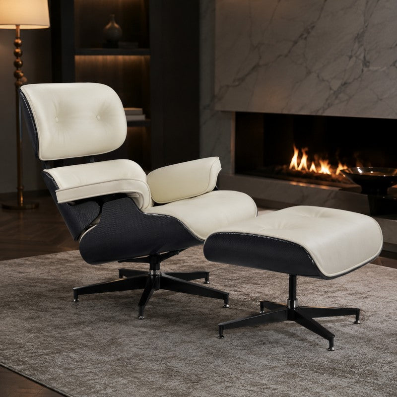 White Lounge Chair with Ottoman