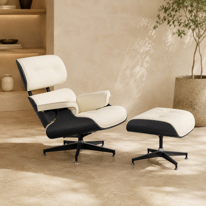 White Lounge Chair with Ottoman